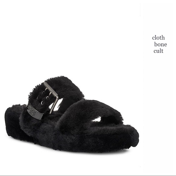 ✨New✨ UGG Black Fuzz Yeah Birkenstock-Style SLIDES - Picture 3 of 16